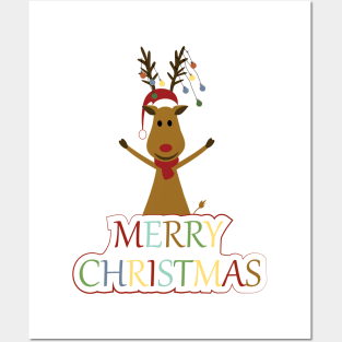 Happy and Merry Christmas reindeer Posters and Art